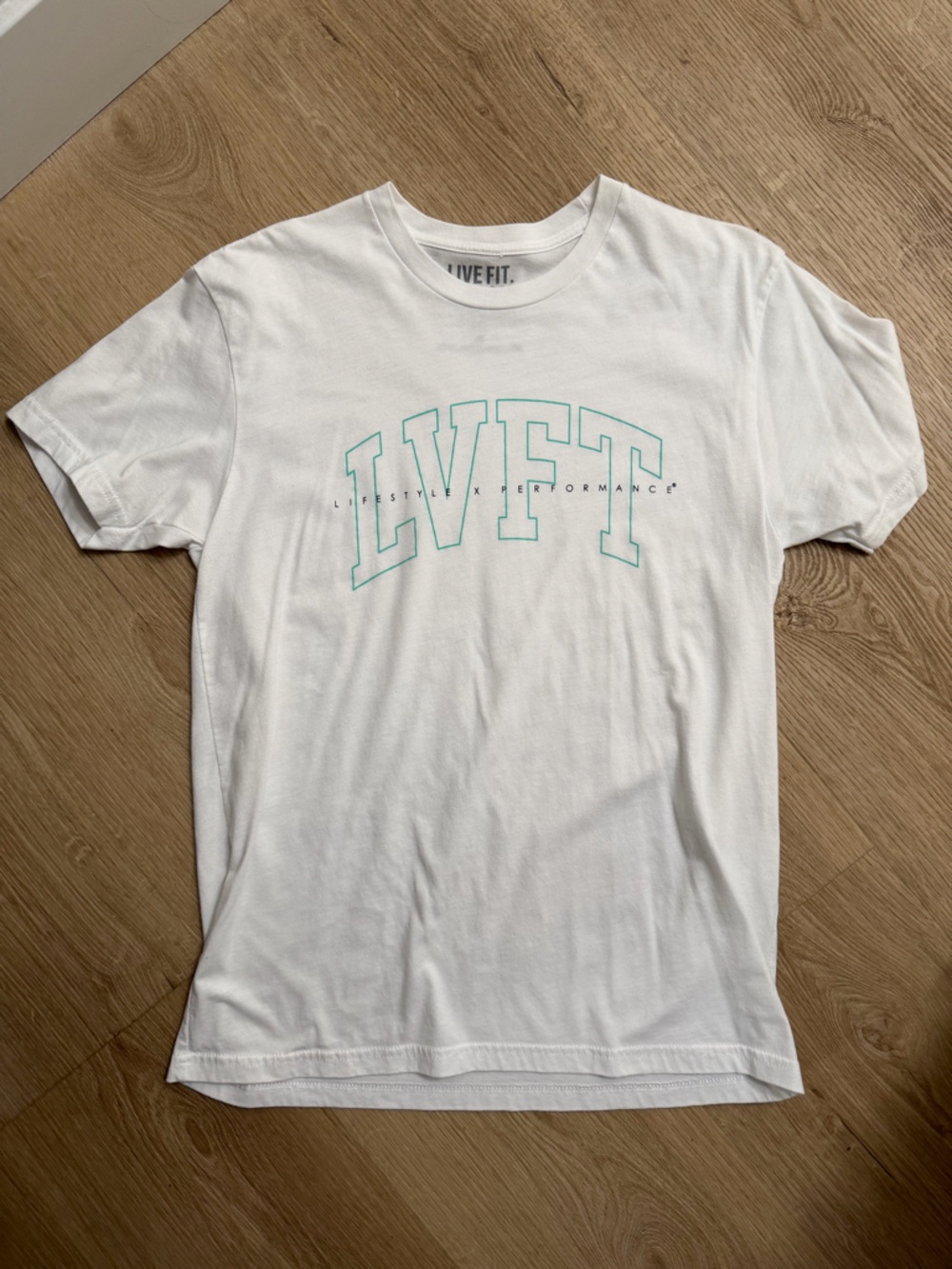 Live Fit White Tee with Mint Green Graphic